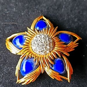 Gold and blue diamond encrusted pin
